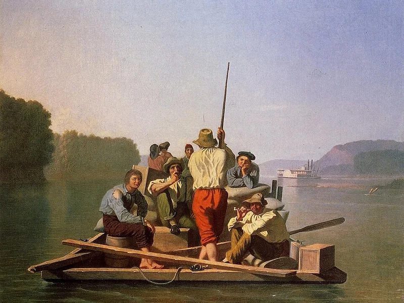 1811-George Caleb Bingham - George Caleb Bingham Lighter alle prese con il battello a vapore incagliato